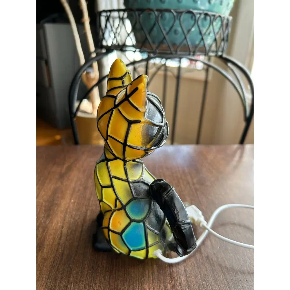 Stained Glass Look Cat Night Light - 3D Resin Animal Table Lamp